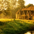 Cover FB  Morning Mist, Arlington Row, Bibury, Gloucestershire, England