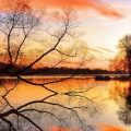 Reflet coucher de soleil sur le lac