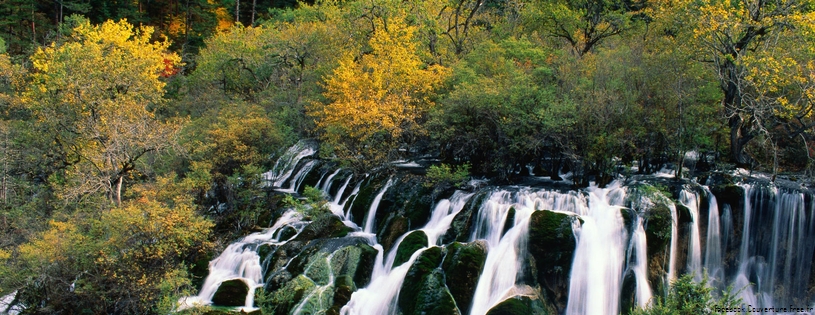 Waterfall Cascading in Nine-Village Valley, Sichuan, China.jpg